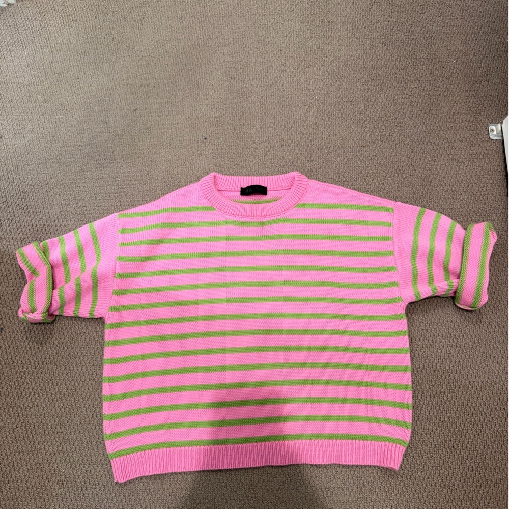 Zara Pink and Green Striped Women's Sweater - Picture 5 of 5